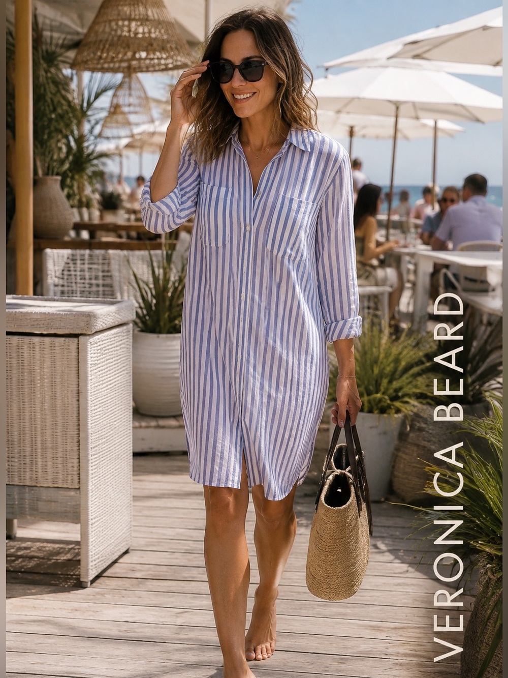 🌸Veronica Beard Bianca Cotton ShirtDress Blue White Stripe sizeS Resort Coastal